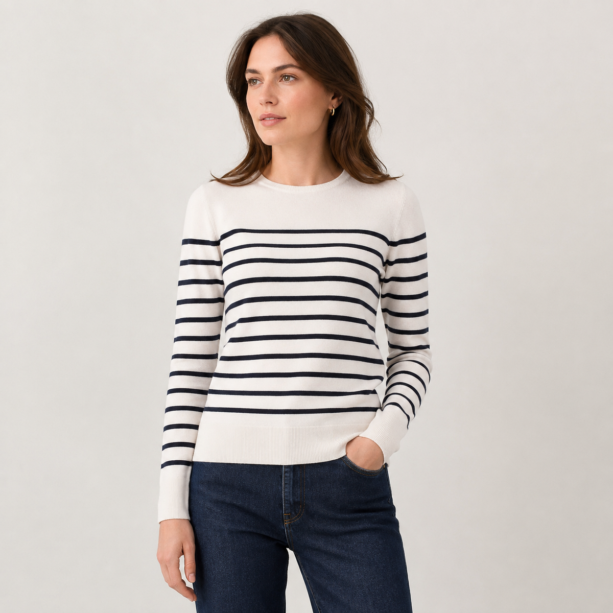 The Fine Knit Breton Crew – Ecru