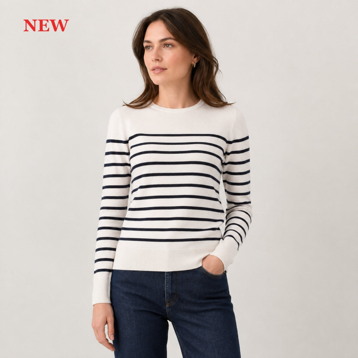 The Fine Knit Breton Crew – Ecru